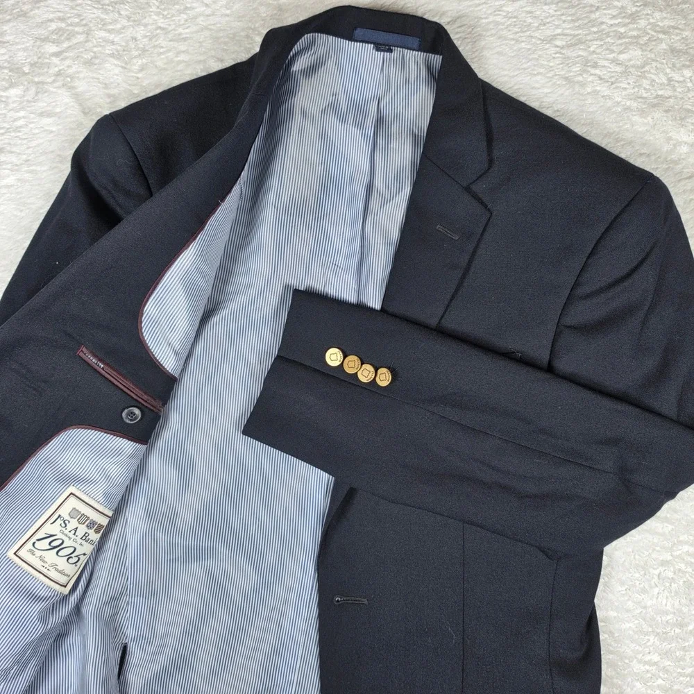 Jos. A. Bank 1905 Mens 36 Short Navy Wool Stretch Slim Fit Gold Button Blazer